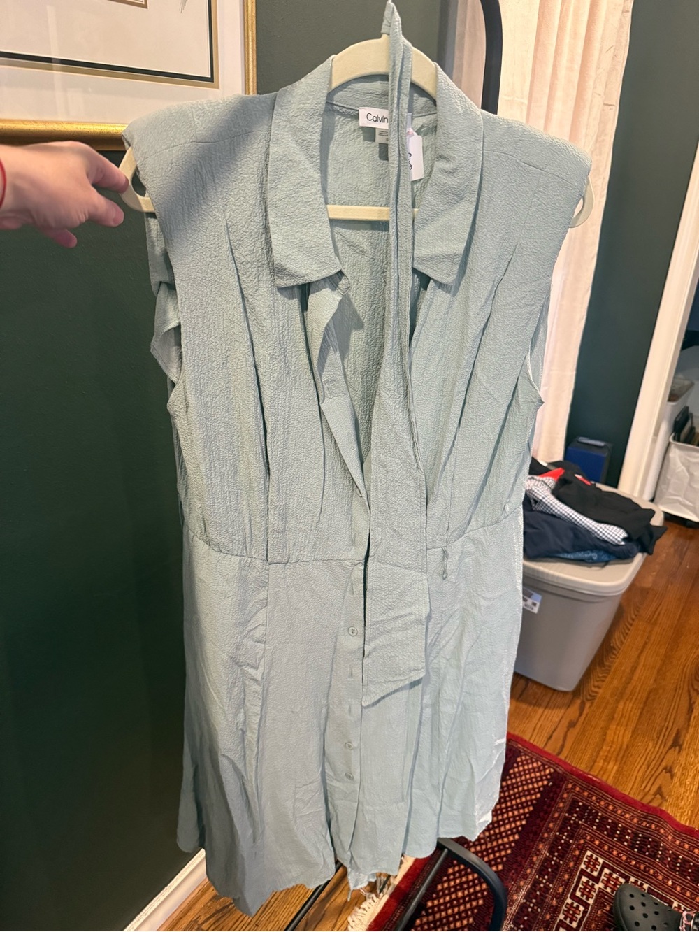 Calvin Klein Light Sage Sleeveless Midi Shirt Dress